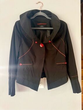 Vex Collection Whimsigoth Asymmetric Portrait Collar Cropped Blazer Black Red